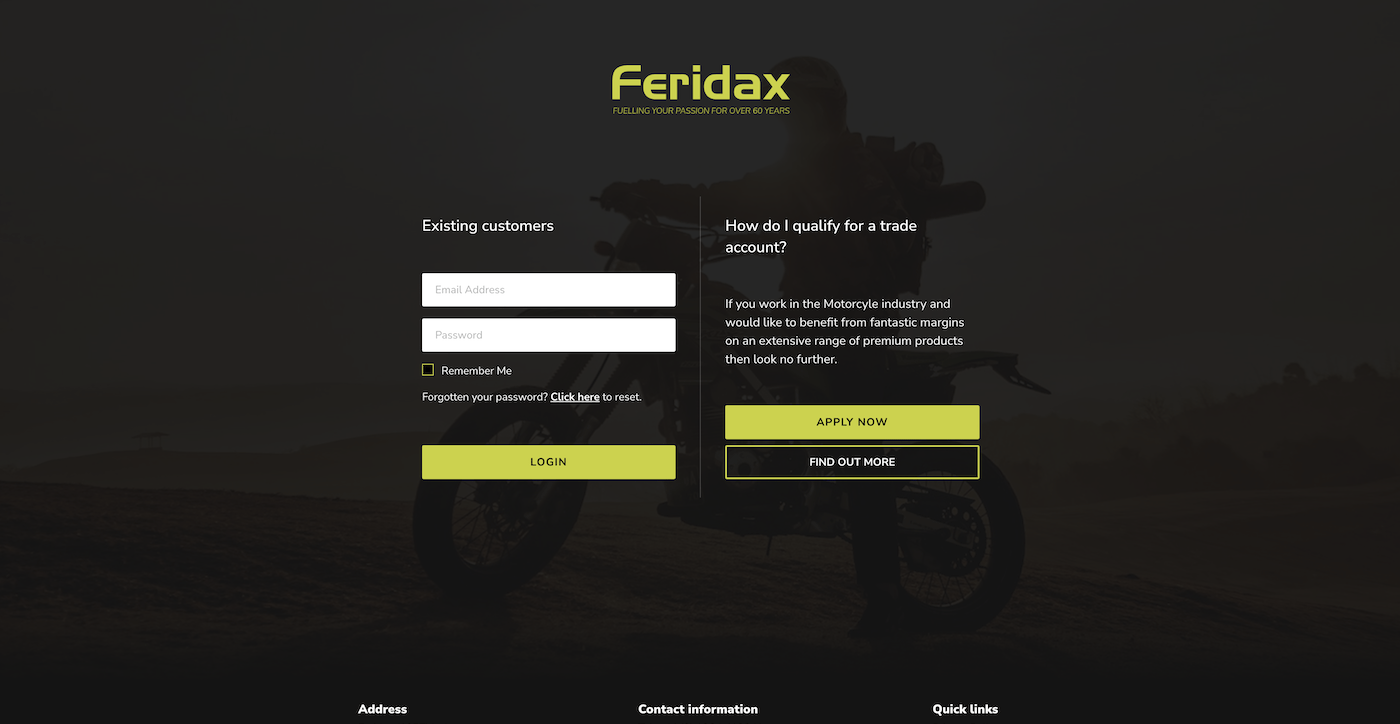 Feridax Dealer portal login dashboard