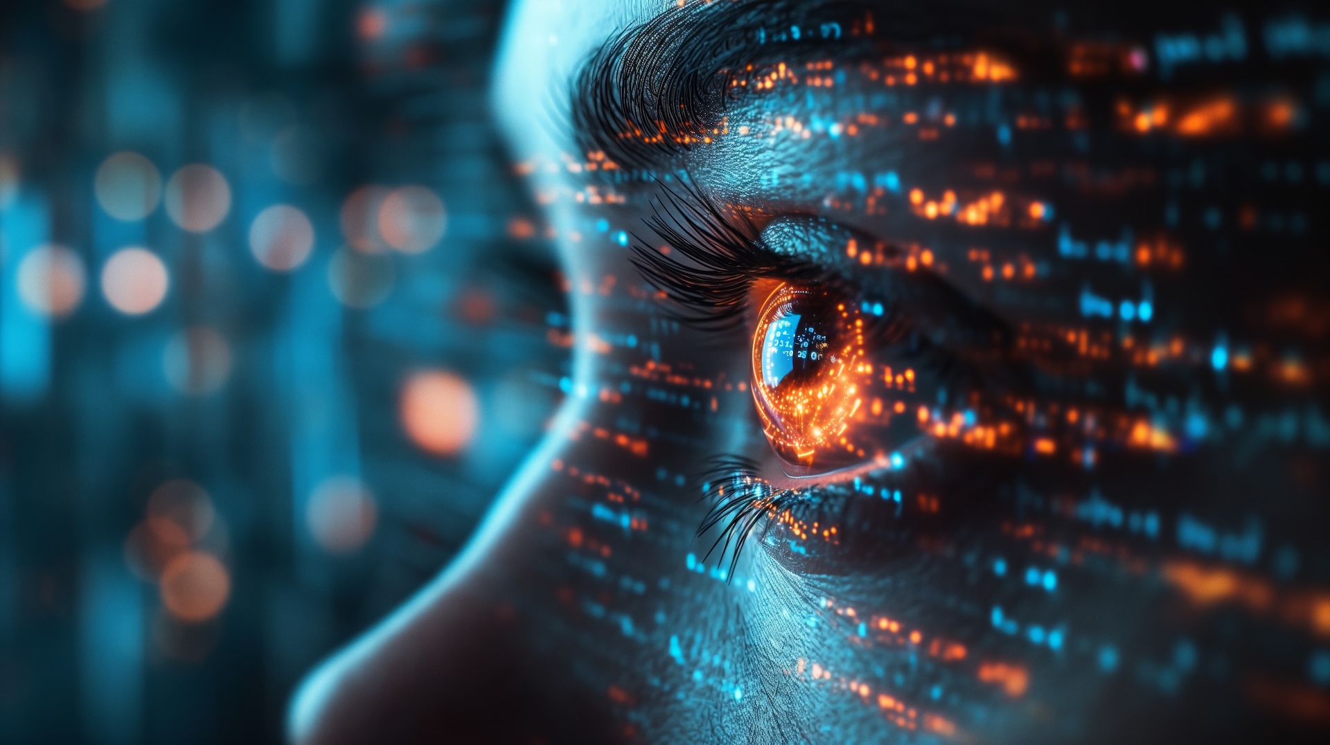 Eye of futuristic and Innovative Imagery AI and Automation use of artificial intelligence and automation in business processes, illustrating efficiency and productivity enhancements